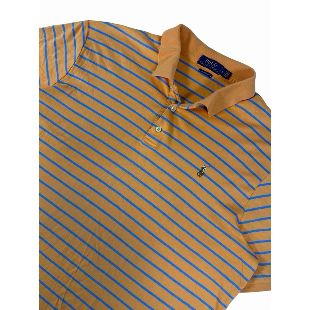 Polo‎ Ralph Lauren Classic Fit Polo Shirt Men's L Orange Blue Stripe Tonal Pony
